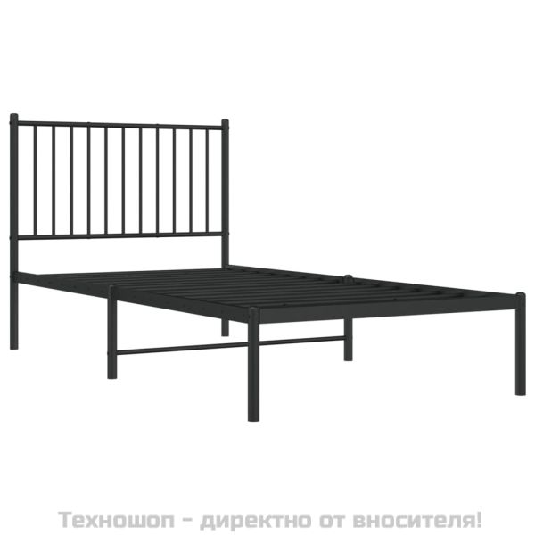 Метална рамка за легло с горна табла, черна, 90x190 см
