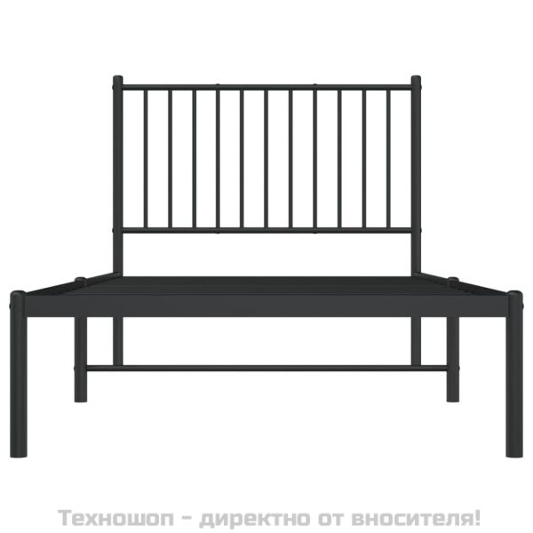 Метална рамка за легло с горна табла, черна, 90x190 см