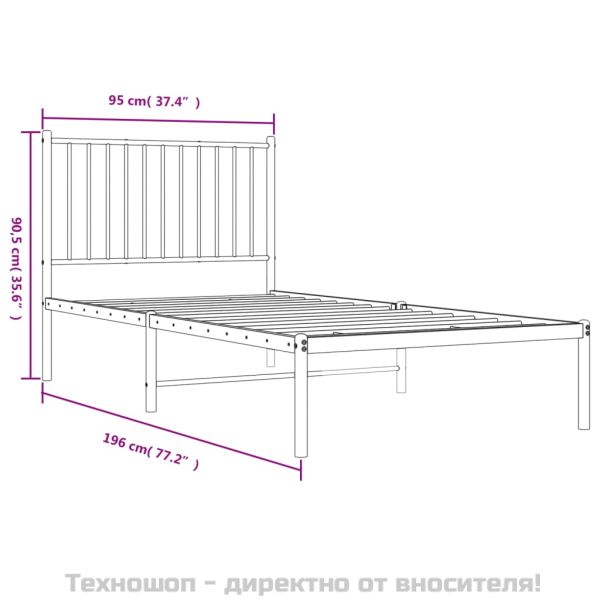 Метална рамка за легло с горна табла, черна, 90x190 см