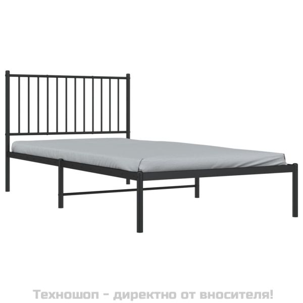 Метална рамка за легло с горна табла, черна, 100x200 см
