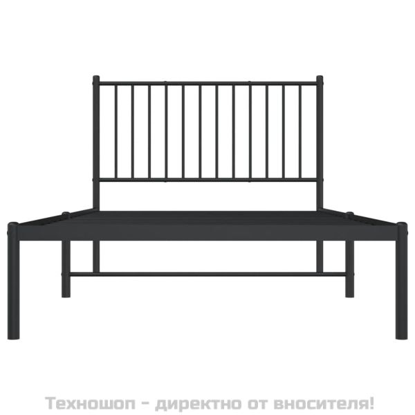 Метална рамка за легло с горна табла, черна, 100x200 см