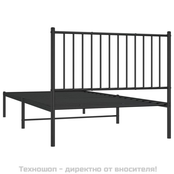 Метална рамка за легло с горна табла, черна, 100x200 см