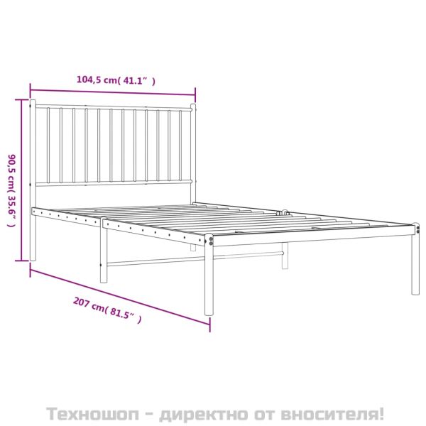 Метална рамка за легло с горна табла, черна, 100x200 см