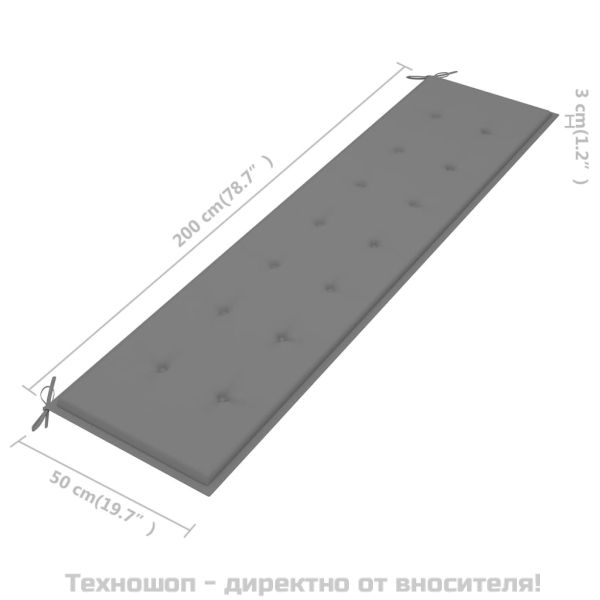 Възглавница за градинска пейка сива 200x50x4 см оксфорд плат