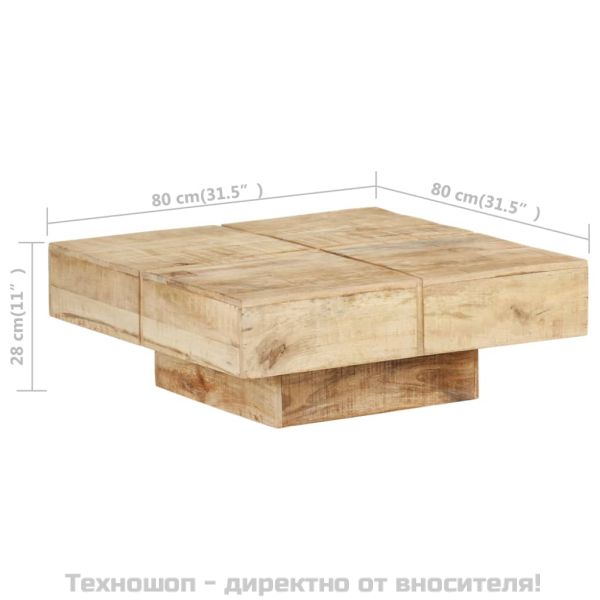 Маса за кафе, 80x80x28 cм, мангово дърво масив