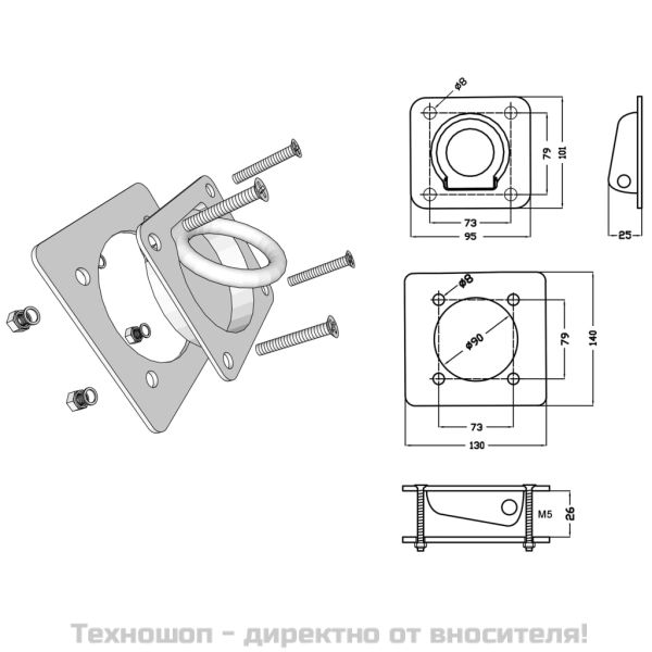 Укрепващи пръстени за товар, 8 бр, поцинкована стомана, 2000 кг