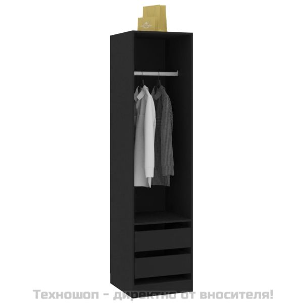 Гардероб с чекмеджета, черен, 50x50x200 см, ПДЧ