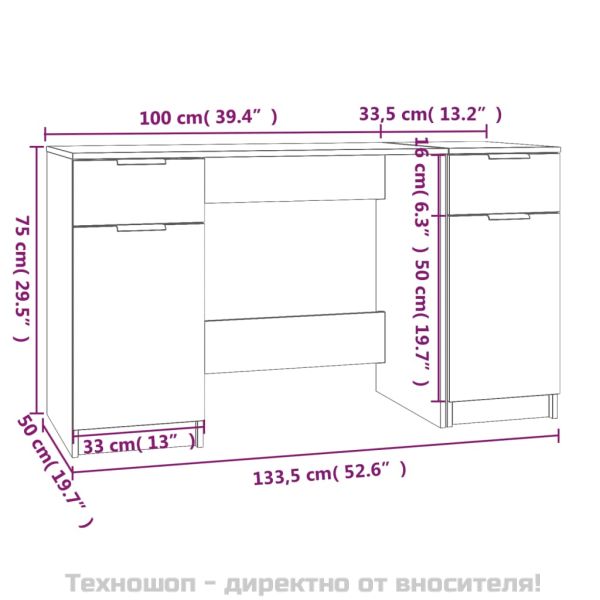 Бюро със страничен шкаф, Сива сонома, инженерна дървесина