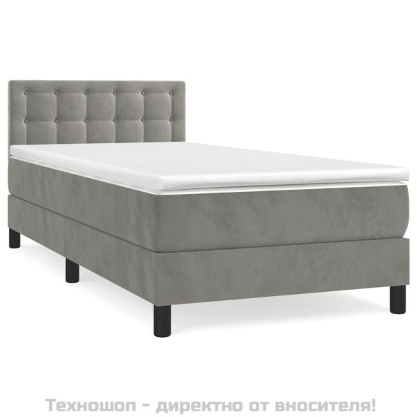 Боксспринг легло с матрак, светлосиво, 80x200 см, кадифе