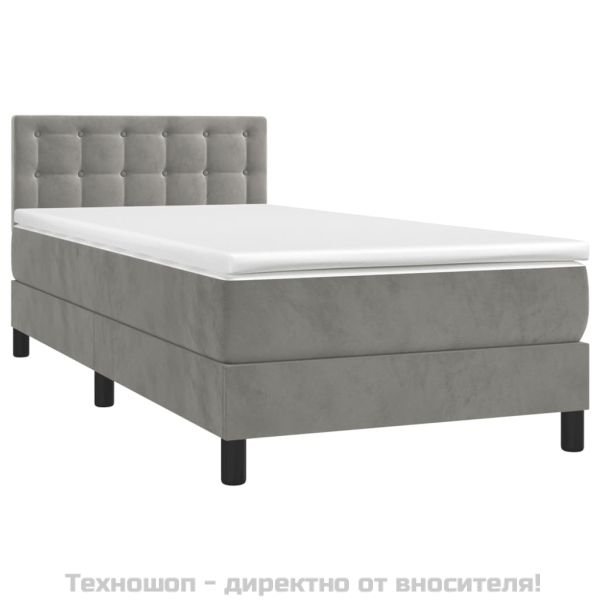 Боксспринг легло с матрак, светлосиво, 80x200 см, кадифе