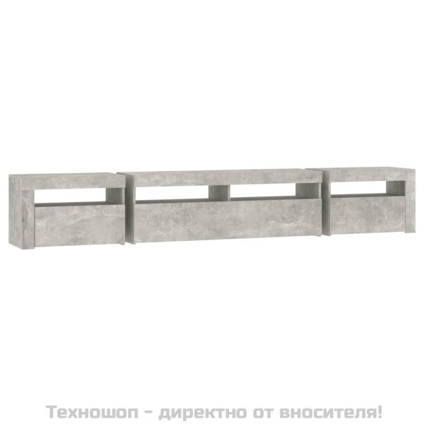 ТВ шкаф с LED осветление, бетонно сив, 240x35x40 см