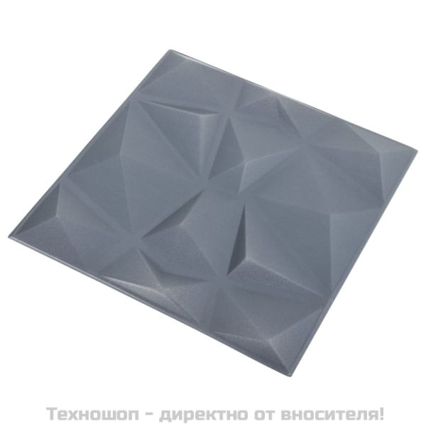 3D стенни панели, 12 бр, 50x50 см, диамантено сиво, 3 м²