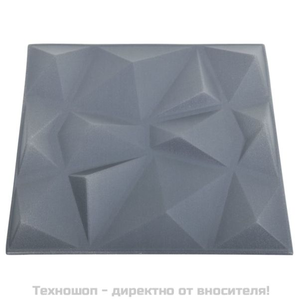 3D стенни панели, 12 бр, 50x50 см, диамантено сиво, 3 м²