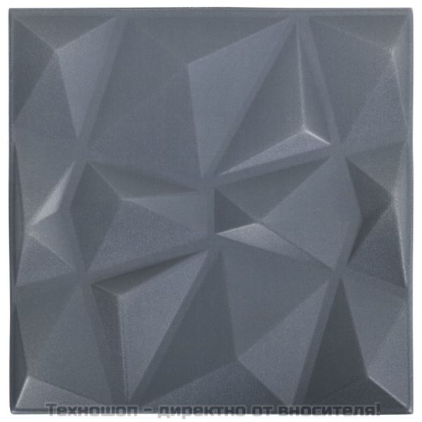 3D стенни панели, 12 бр, 50x50 см, диамантено сиво, 3 м²