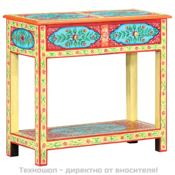 Ръчно рисувана конзолна маса, 80x35x75 cм, мангово дърво масив