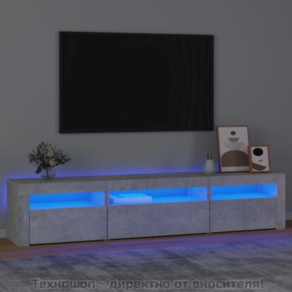 ТВ шкаф с LED осветление, бетонно сив, 195x35x40 см