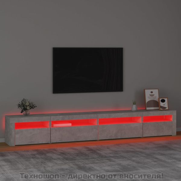 ТВ шкаф с LED осветление, бетонно сив, 270x35x40 см