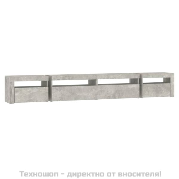 ТВ шкаф с LED осветление, бетонно сив, 270x35x40 см