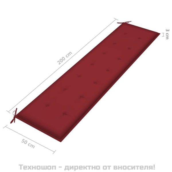 Възглавница за пейка виненочервена 200x50x4 см оксфорд плат
