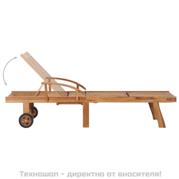 Шезлонг с кралско синьо шалте, тиково дърво масив