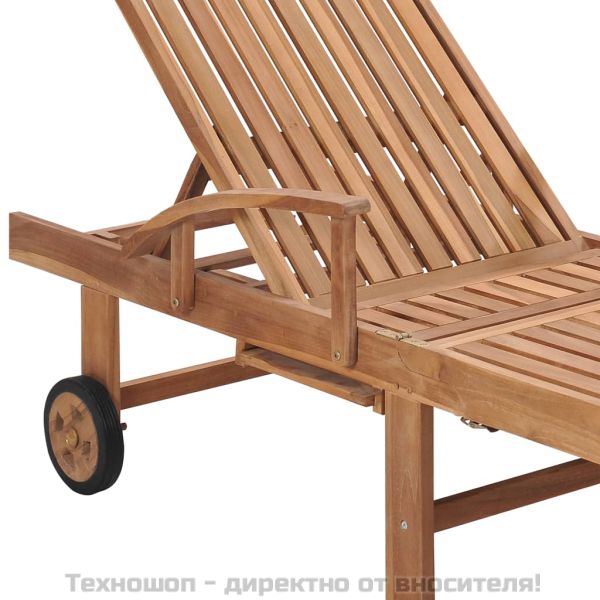 Шезлонг с кралско синьо шалте, тиково дърво масив