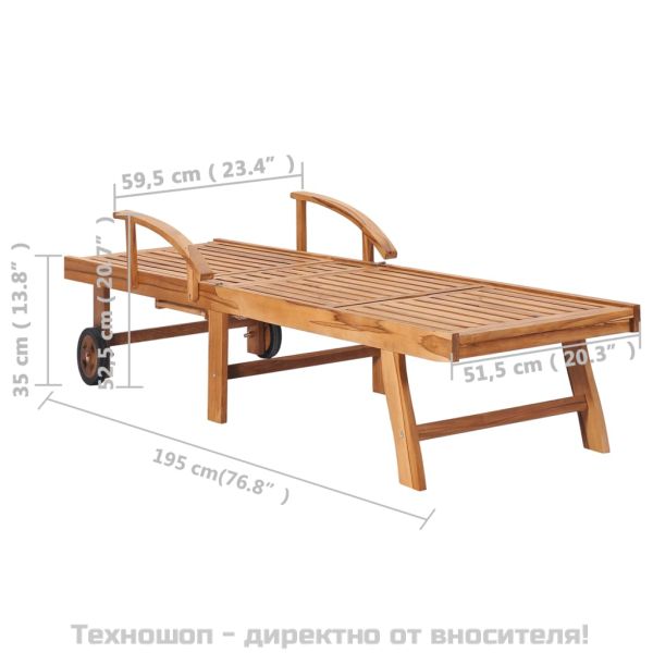Шезлонг с кралско синьо шалте, тиково дърво масив