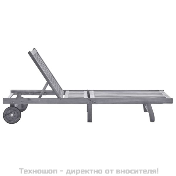 Градински шезлонг с шалте, сив, акациево дърво масив