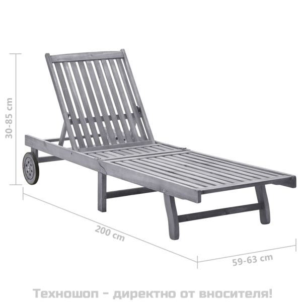 Градински шезлонг с шалте, сив, акациево дърво масив