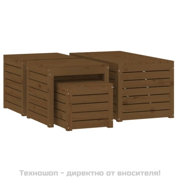 Комплект градински кутии от 4 части, меденокафяво, бор масив
