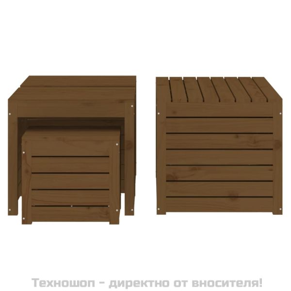 Комплект градински кутии от 4 части, меденокафяво, бор масив