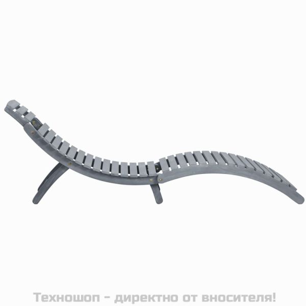 Шезлонг с възглавница, сив, масивно акациево дърво