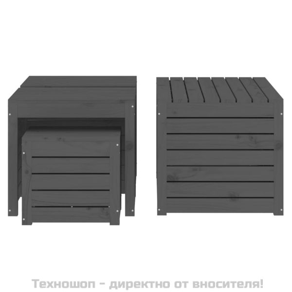 Комплект градински кутии от 4 части, сиви, масивно дърво бор