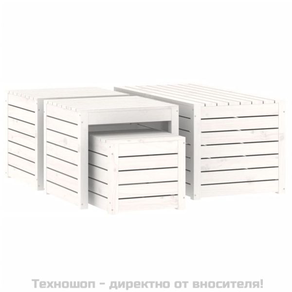 Комплект градински кутии от 4 части, бели, масивно дърво бор