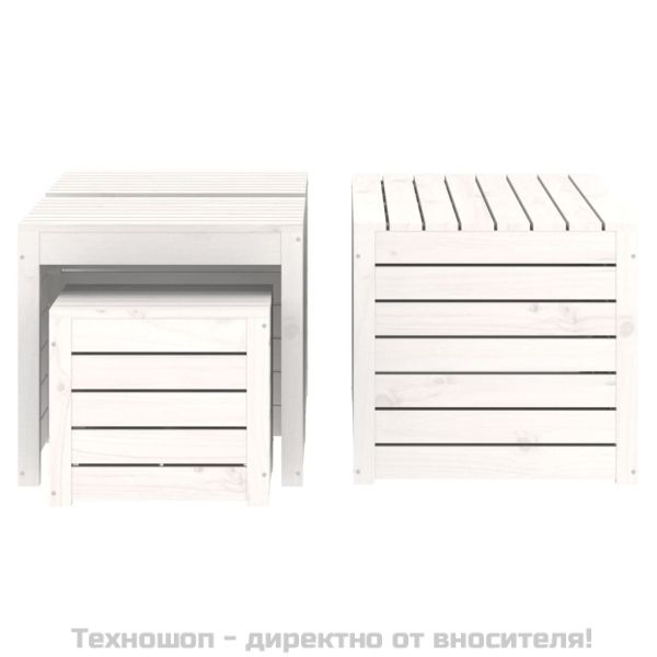 Комплект градински кутии от 4 части, бели, масивно дърво бор