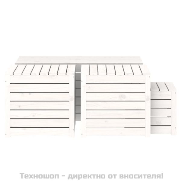 Комплект градински кутии от 4 части, бели, масивно дърво бор