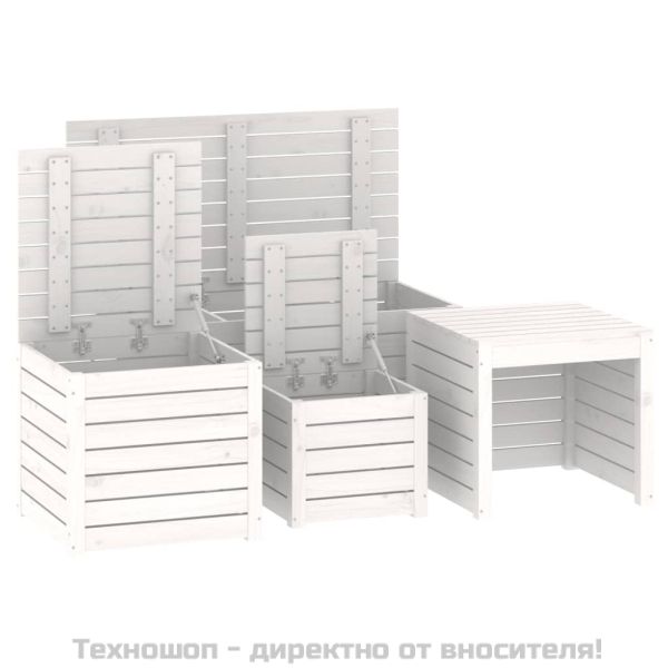Комплект градински кутии от 4 части, бели, масивно дърво бор