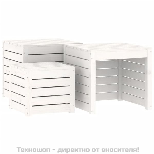 Комплект градински кутии от 4 части, бели, масивно дърво бор