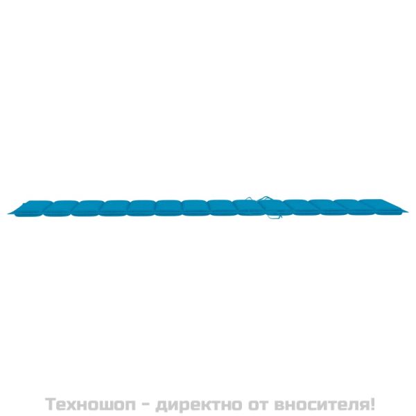 Шезлонги със сини шалтета, 2 бр, тиково дърво масив