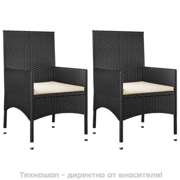 Градински лаундж комплект с възглавници 4 части черен полиратан