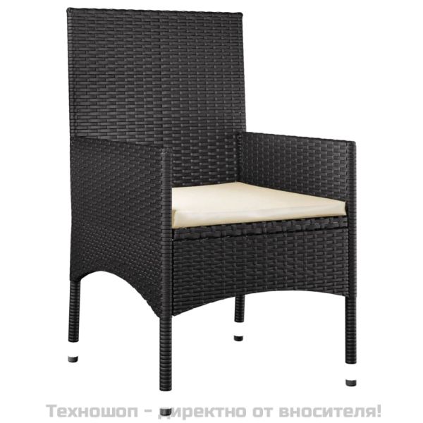 Градински лаундж комплект с възглавници 4 части черен полиратан