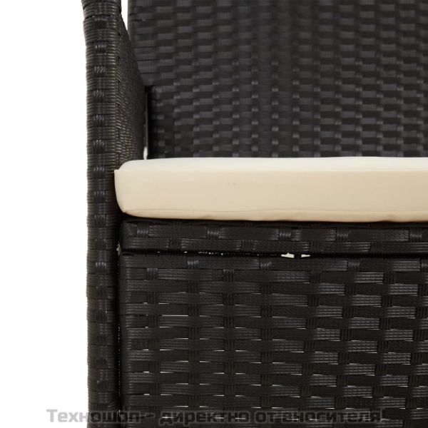 Градински лаундж комплект с възглавници 4 части черен полиратан