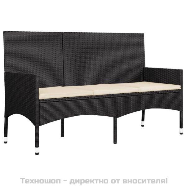 Градински лаундж комплект с възглавници 4 части черен полиратан