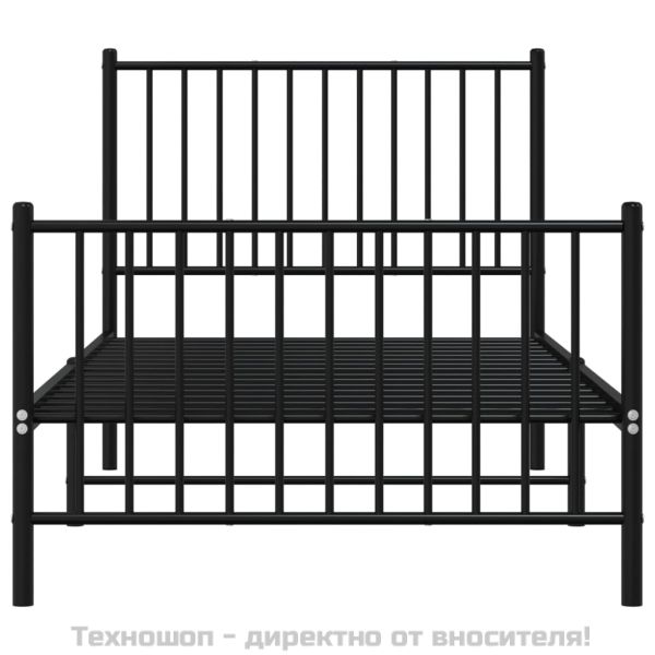 Метална рамка за легло с горна и долна табла, черна, 90x190 см
