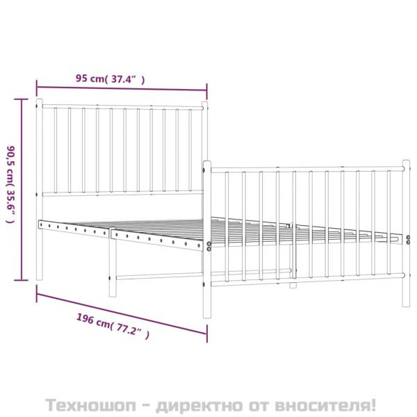 Метална рамка за легло с горна и долна табла, черна, 90x190 см