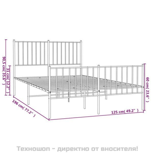 Метална рамка за легло с горна и долна табла, черна, 120x190 см
