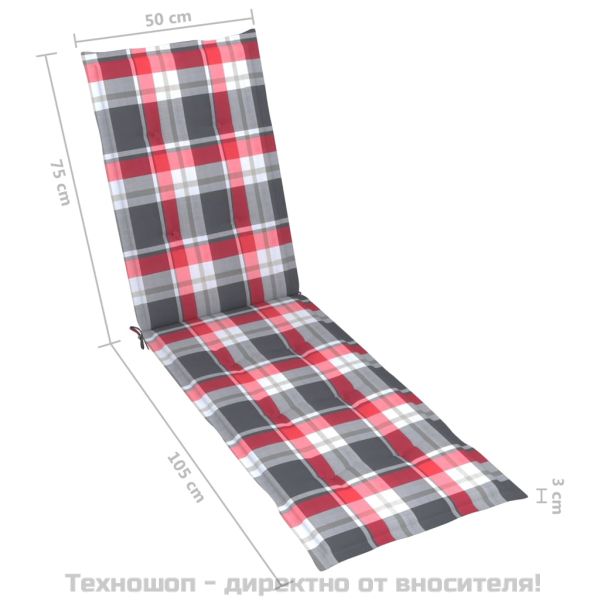 Възглавница за стол шезлонг червено каре (75+105)x50x4 см