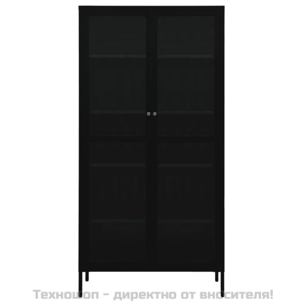 Витрина, черна, 90x40x180 см, стомана и закалено стъкло