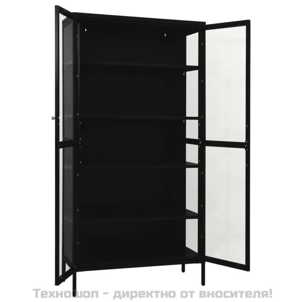 Витрина, черна, 90x40x180 см, стомана и закалено стъкло