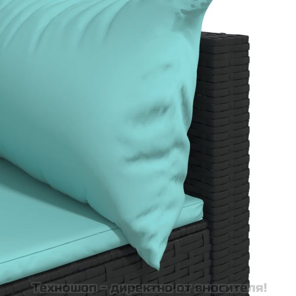 Градински ъглов диван с възглавници черен полиратан