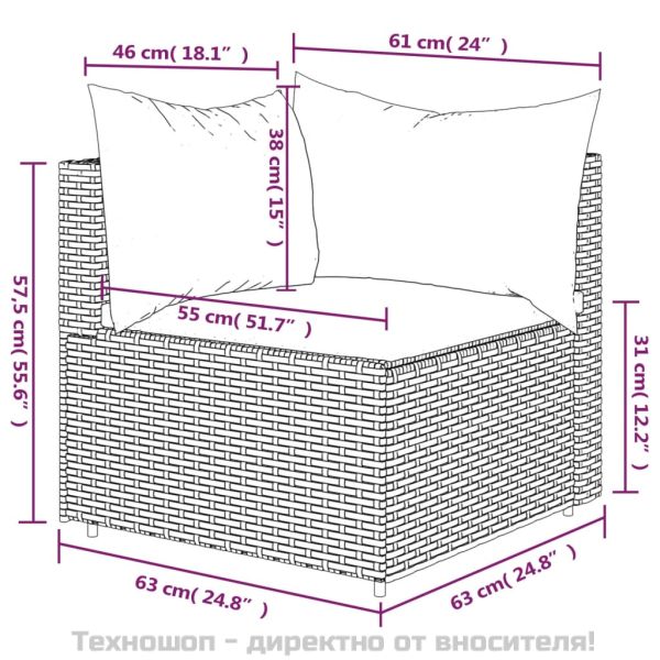 Градински ъглов диван с възглавници черен полиратан